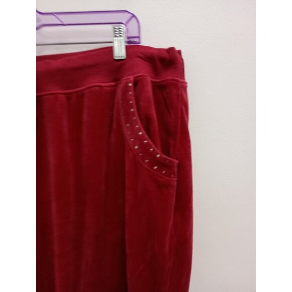 Vintage 90s Just My Size Womens Velvet Pants 22/24 Red Embellished Active - Picture 2 of 9